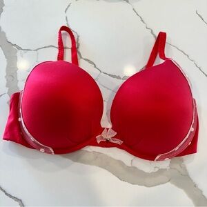 Victorias Secret Fabulous Plunge Bra 38D Red Polka Dot Lace Underwire Push Up